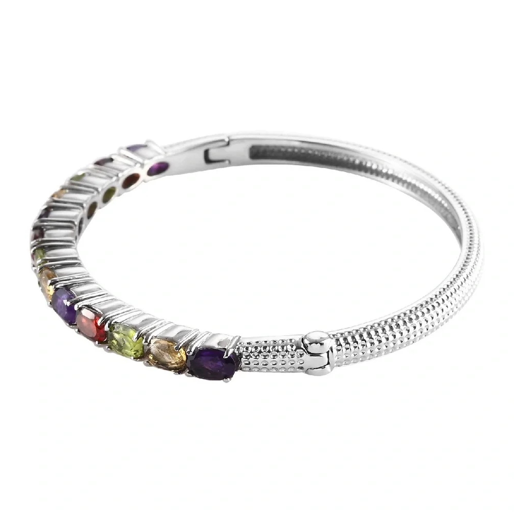 Multi Gemstone Bangle Bracelet in Stainless Steel